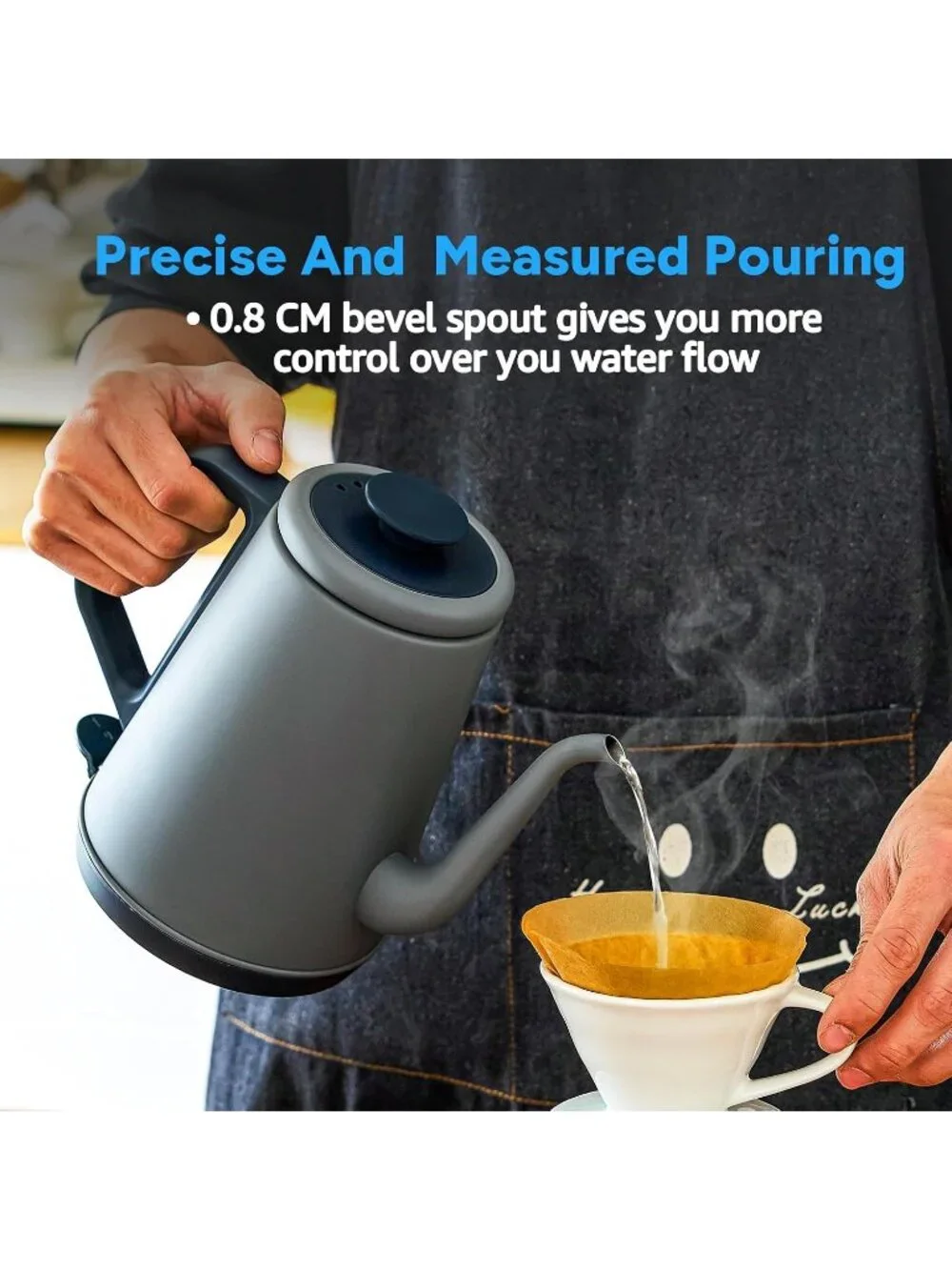 1.0L Grey Gooseneck Electric Kitchen Kettles Stainless Steel BPA Free Pour Over